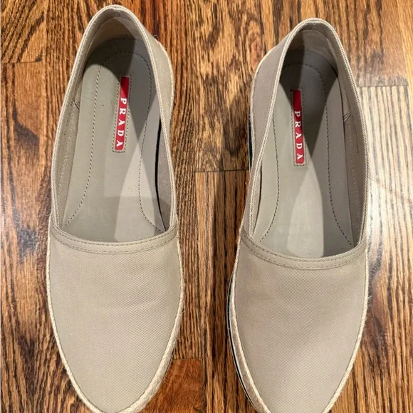 PRADA SPORT CANVAS SLIP-ON ESPADRILLES KHAKI LOAFER - Retail $495 - Picture 4 of 8